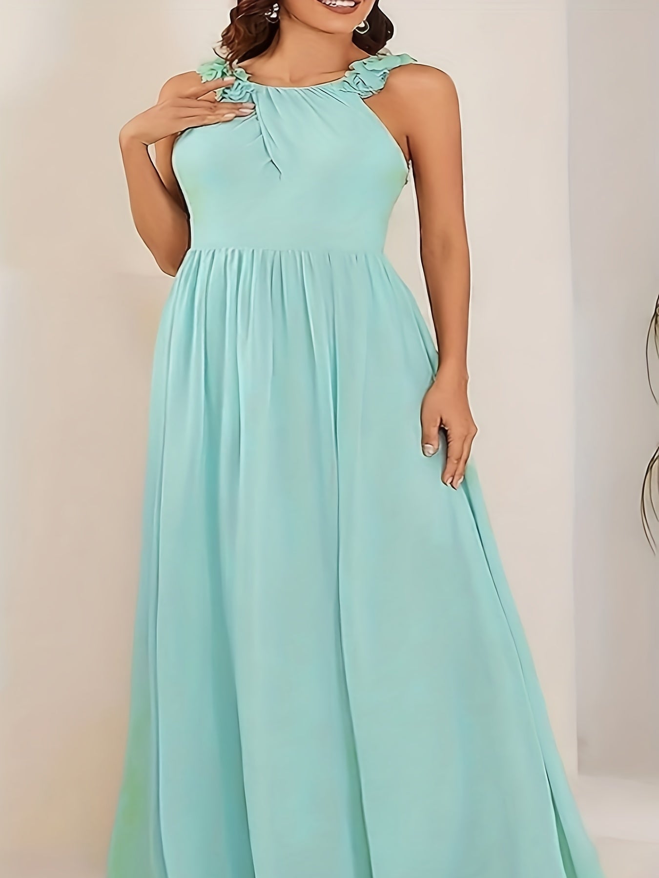 Party Cami Dress Solid Contrast Mesh Ruched A line Maxi Prom Dress