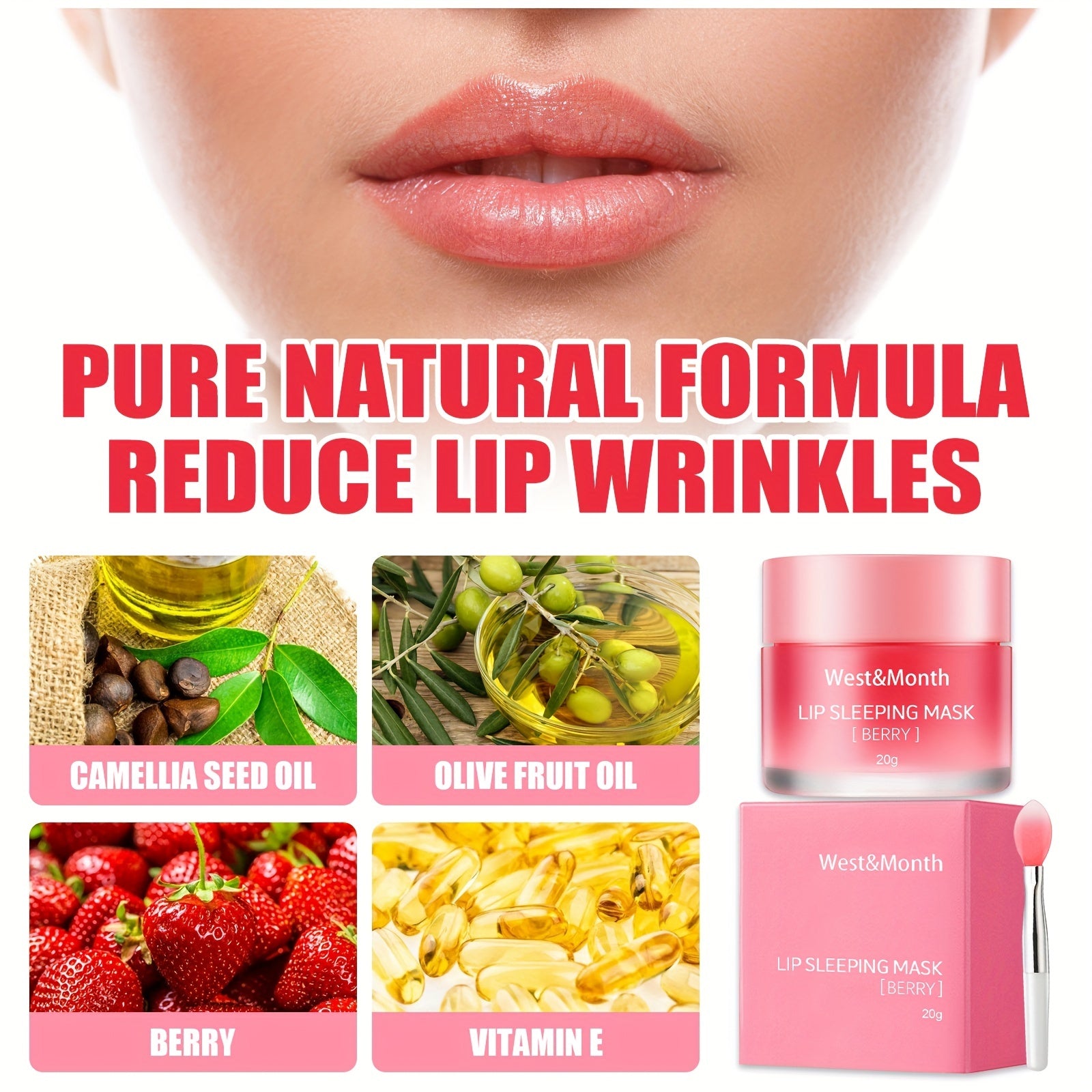 Hydrating Lip Mask with Lip Brush for Soft Lips