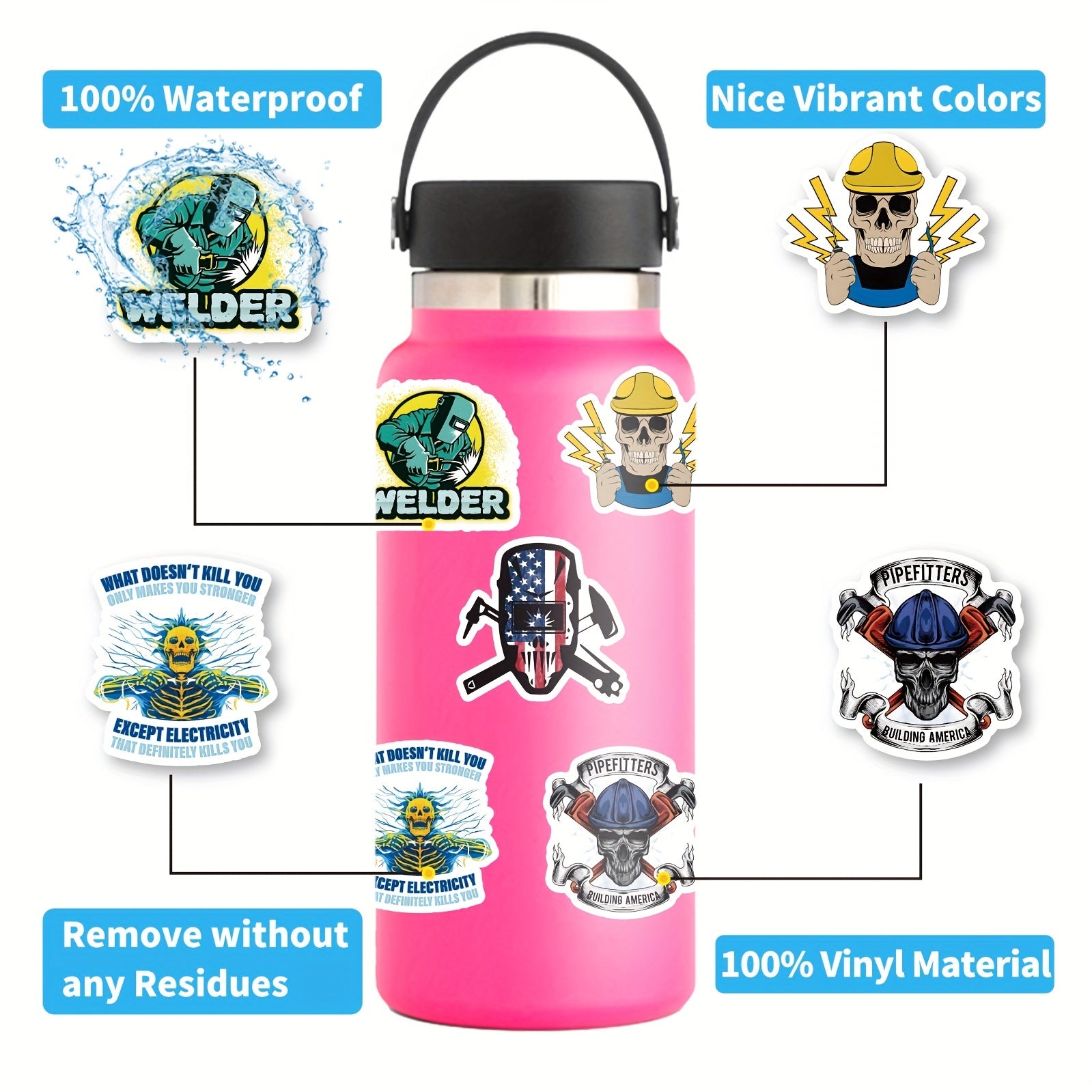 300pcs Funny Stickers Decals DIY Helmet Hard Hat Tool Box Decoration