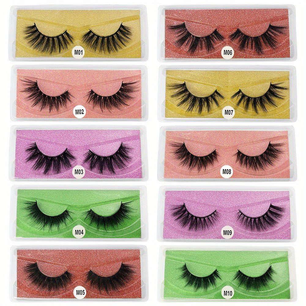 10 Pairs Natural Messy 3D Mink Lashes Lightweight False Eyelashes