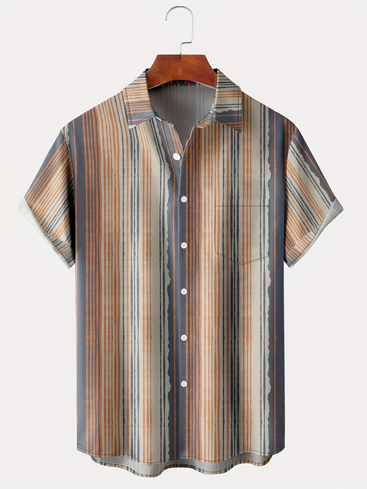 Men's Casual Coconut Tree Pattern Short Sleeve Shirt With Pocket