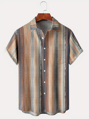 Men's Casual Coconut Tree Pattern Short Sleeve Shirt With Pocket