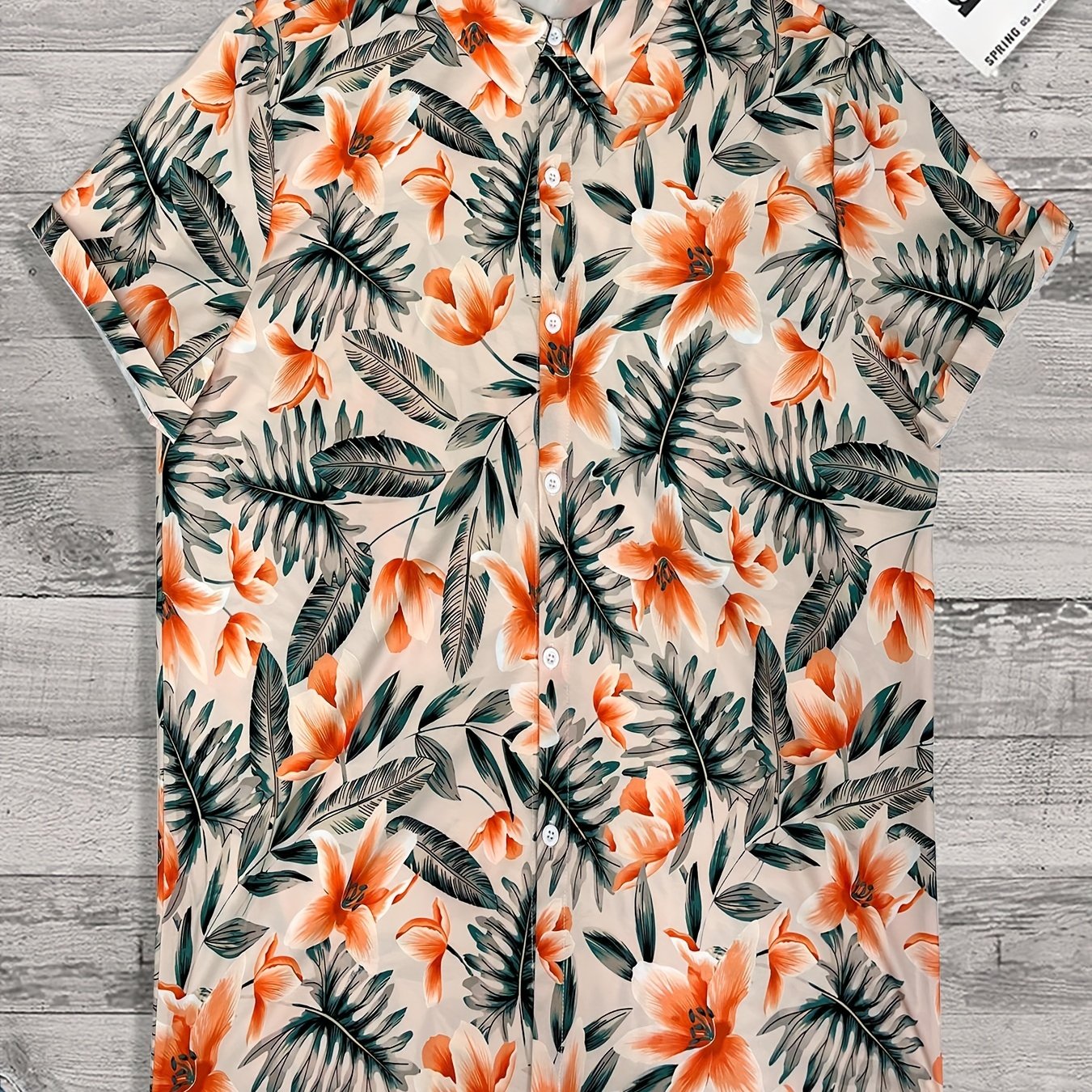 Tropical Leaf & Flower Print Men's Hawaiian Shirt