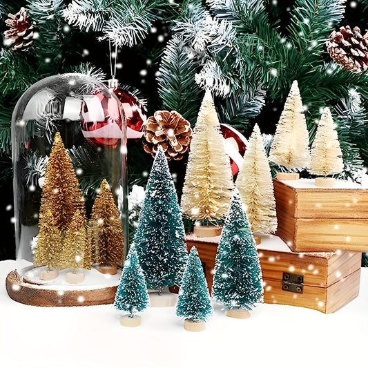5pcs Mini Christmas Trees Wooden Base Bottle Brush Trees Desktop Decoration