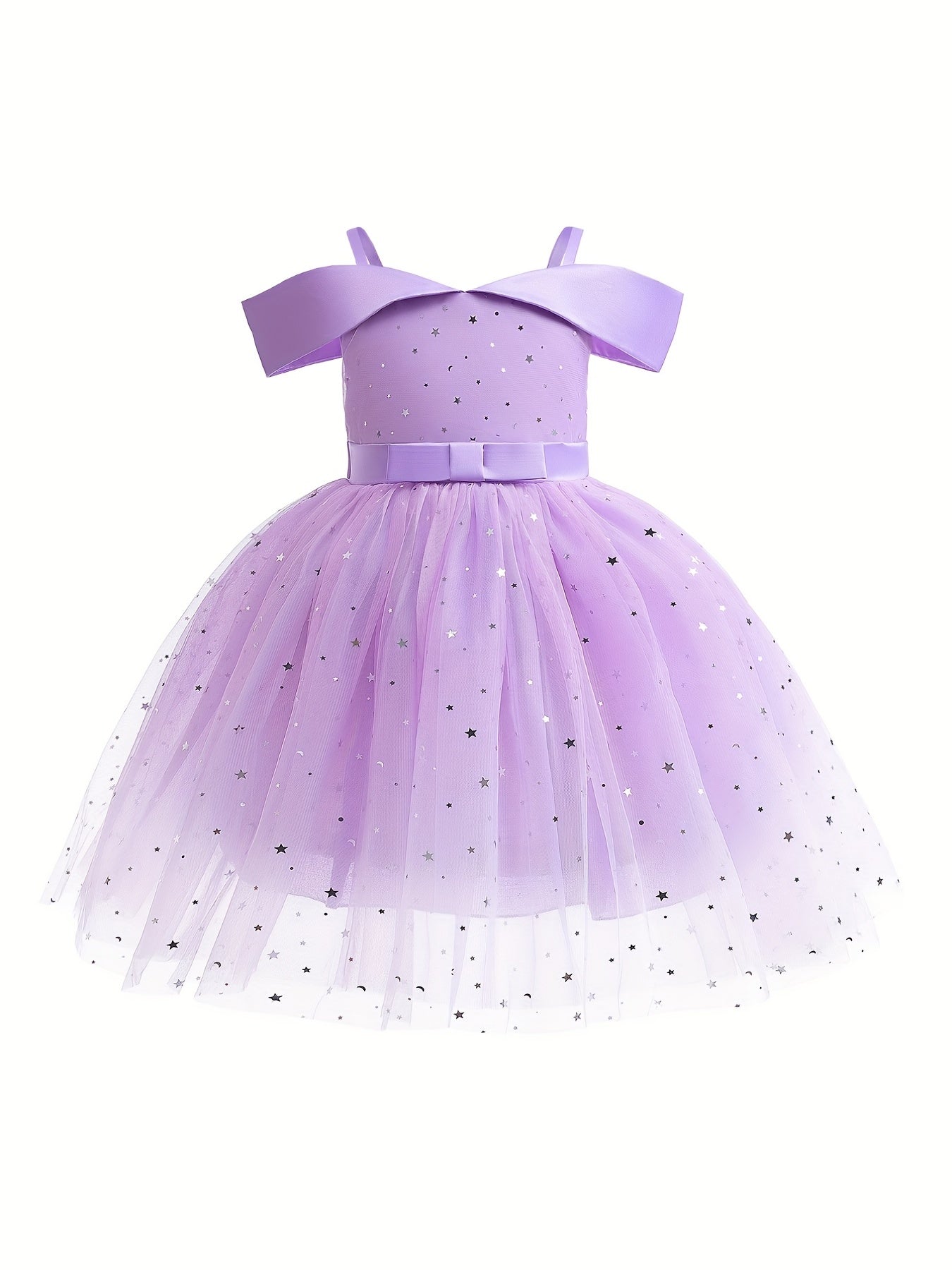 Girls Striped Bow Princess Dress Gown Cold Shoulder Piano Performance