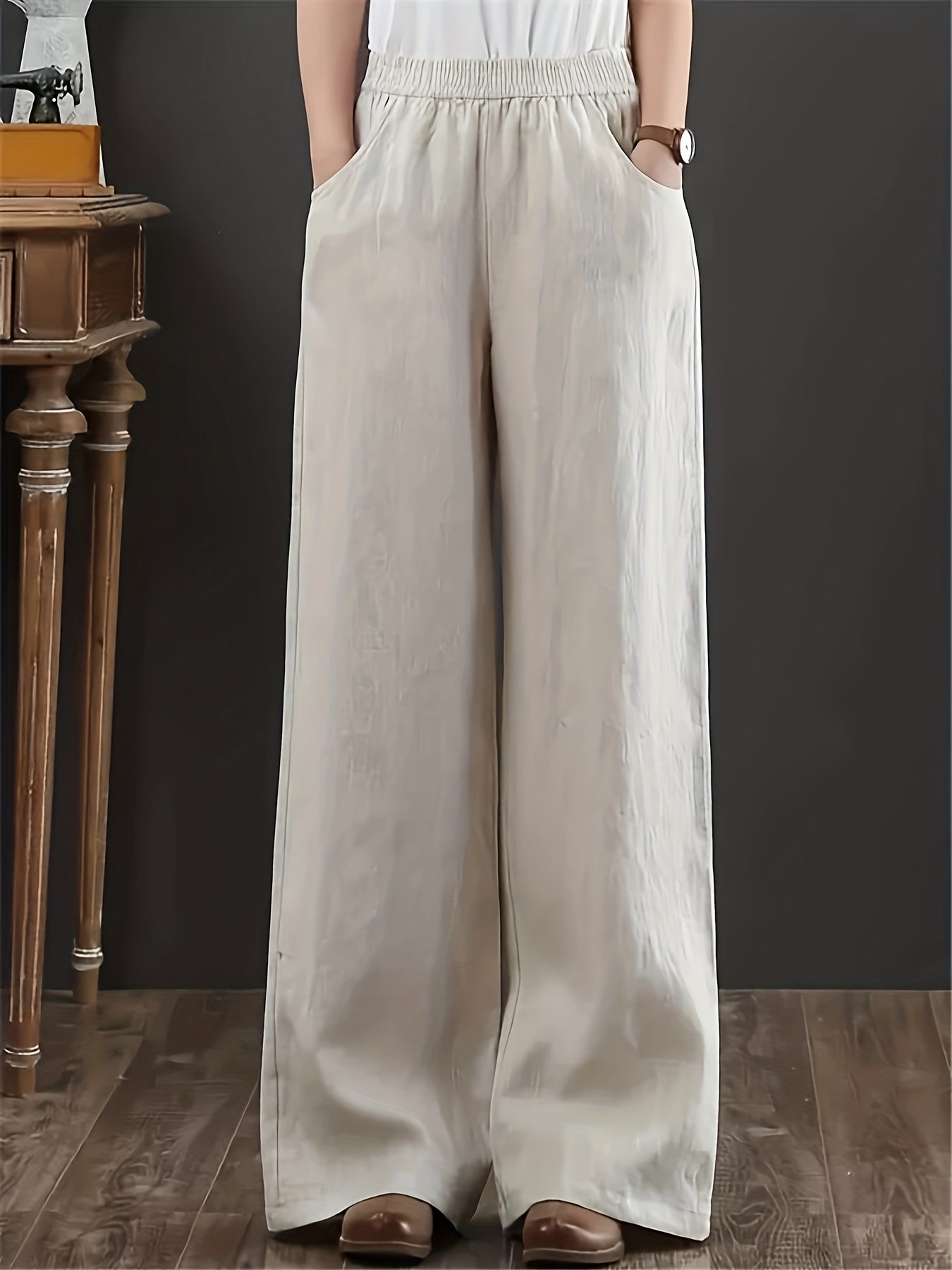  Solid High Rise Loose Fit Trousers With Pockets