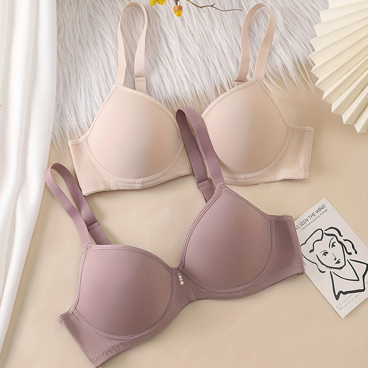 2pcs Solid T Shirt Bras Comfy Push Up Bra Women's Lingerie & Underwear