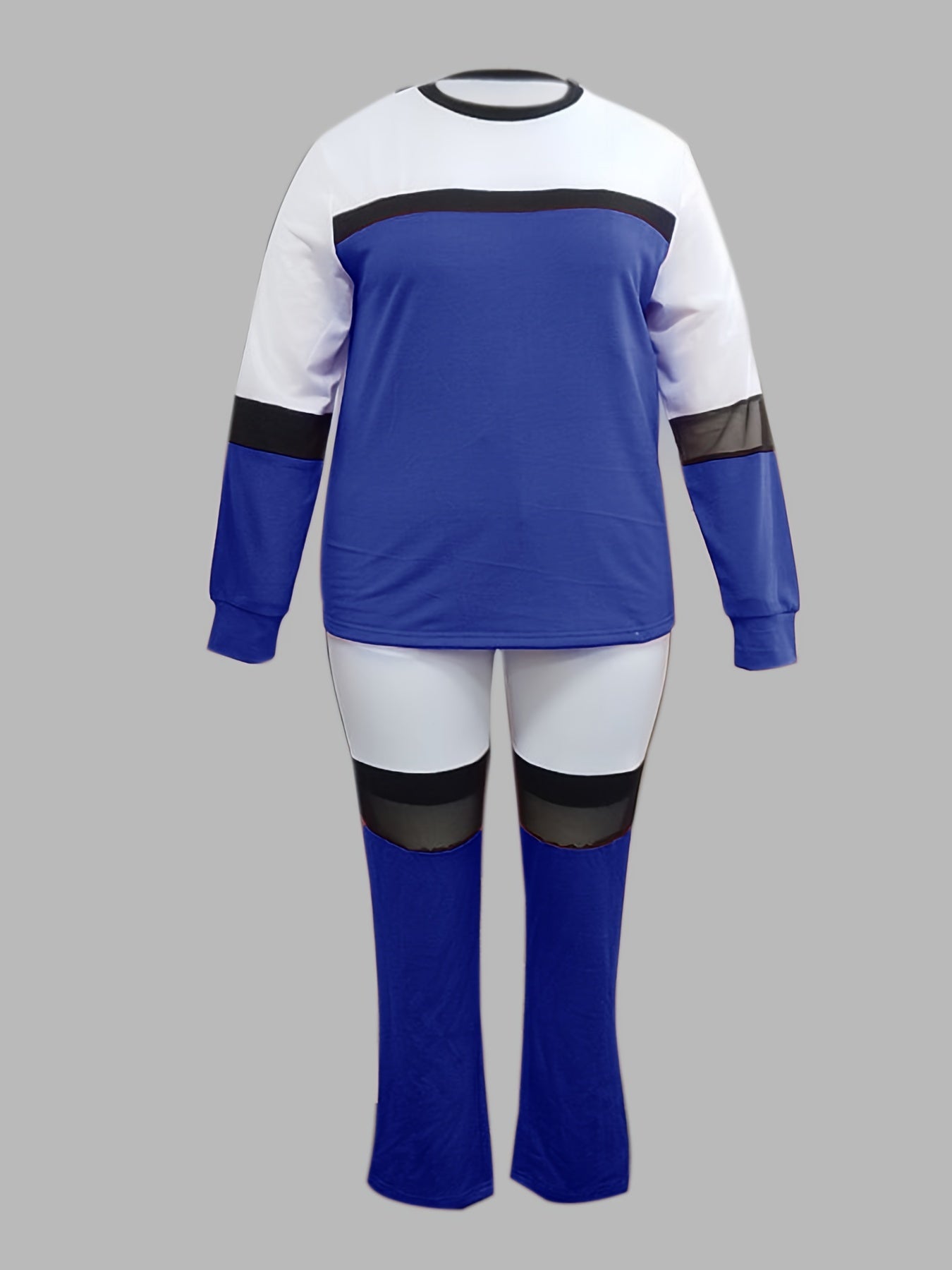  Colorblock Mesh Sweatshirt & Sweatpants Set Women's Plus 2pcs Set