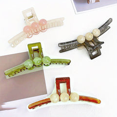 4pcs Resin Hair Claw Gradient Beads Decor Ponytail Holder Hair Clip