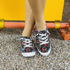 Women's Skull Printed Canvas Shoes Low Round Toe Lace Up Lightweight Comfy Shoes