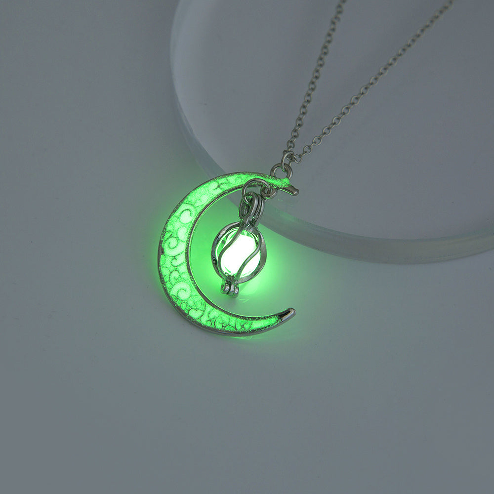 Moon Pendant Necklace Glowing Night Adjustable Neck Chain Women Party Clothing