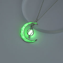 Moon Pendant Necklace Glowing Night Adjustable Neck Chain Women Party Clothing