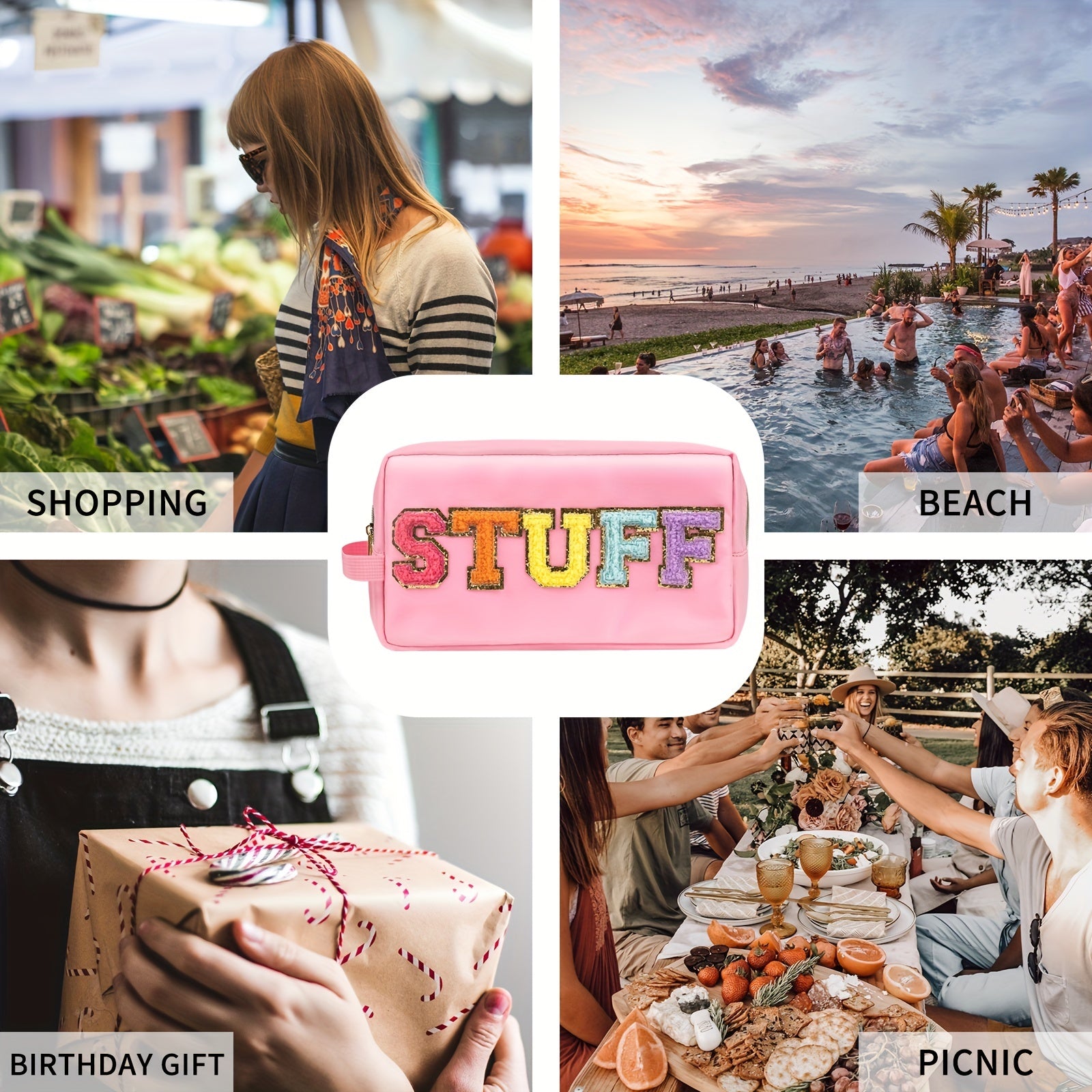 2 Pcs Nylon Cosmetic Bag Waterproof Makeup Pouch Zipper Travel Toiletries Pouch