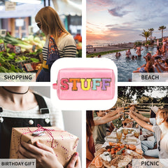 2 Pcs Nylon Cosmetic Bag Waterproof Makeup Pouch Zipper Travel Toiletries Pouch