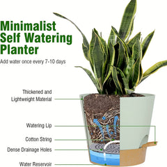 Green Self-Watering Plant Pots Plastic Planters Deep Reservoir