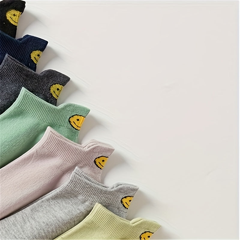 10 Pairs Smiling Face Print Socks Low Cut Ankle Women's Stockings