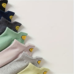 10 Pairs Smiling Face Print Socks Low Cut Ankle Women's Stockings