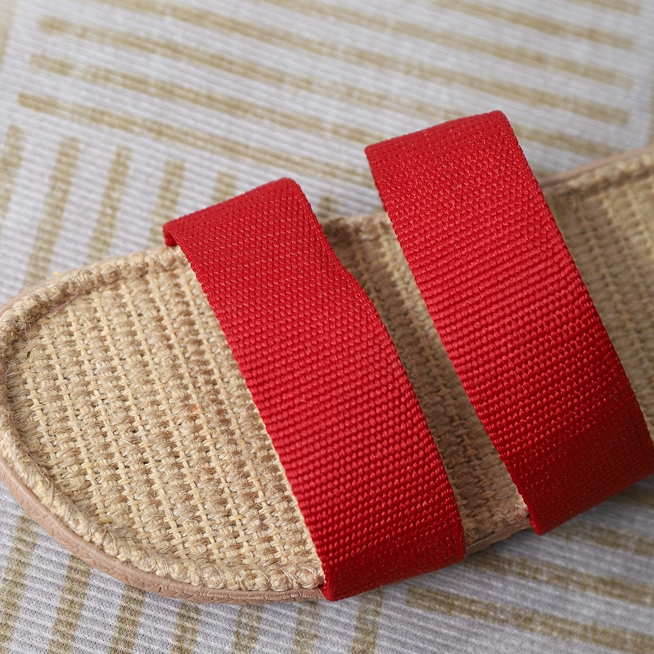 Women's Double Bands Flat Slides Slip On Open Toe Linen Sole Non slip Home Shoes