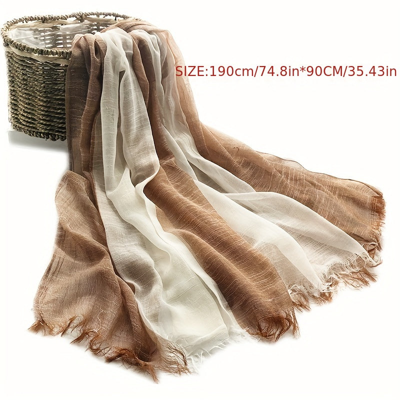 Vintage Block Scarf Thin Tassel Shawl Casual Windproof Head Wrap