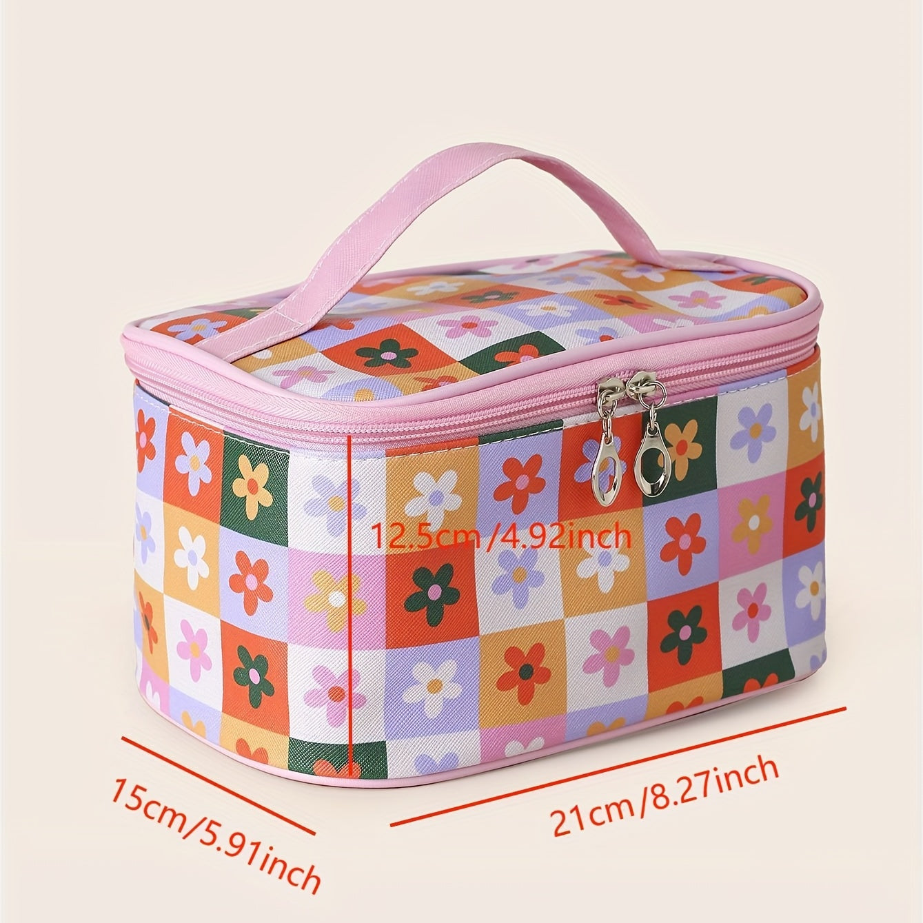 Floral Print Makeup Bag with Handle - Toiletry Bag for Women