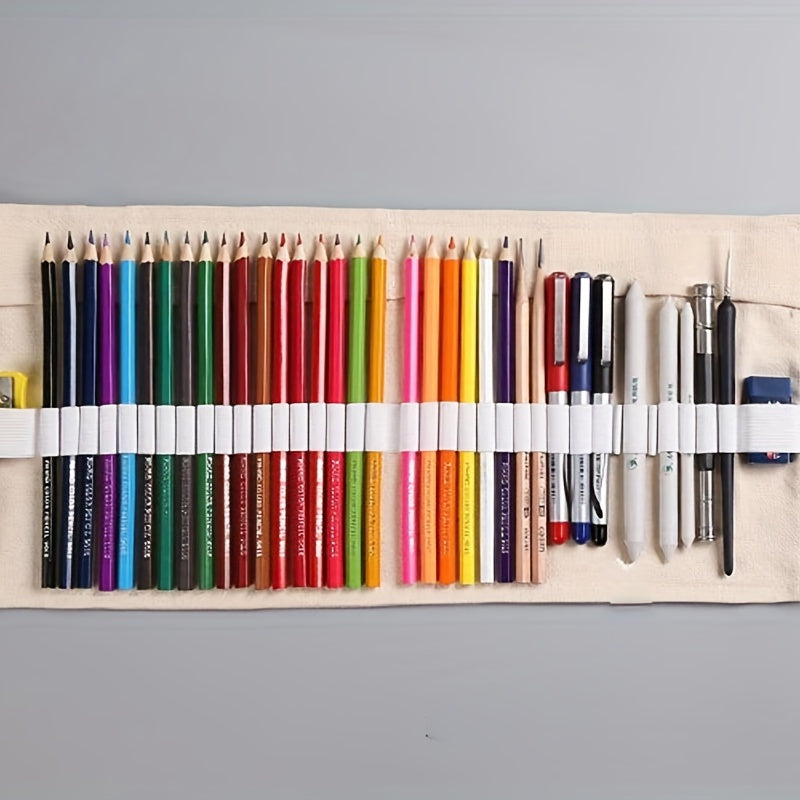 Pencil Roll Bag 12-108 Holes Art Pencil Case Student Stationery Storage Bag