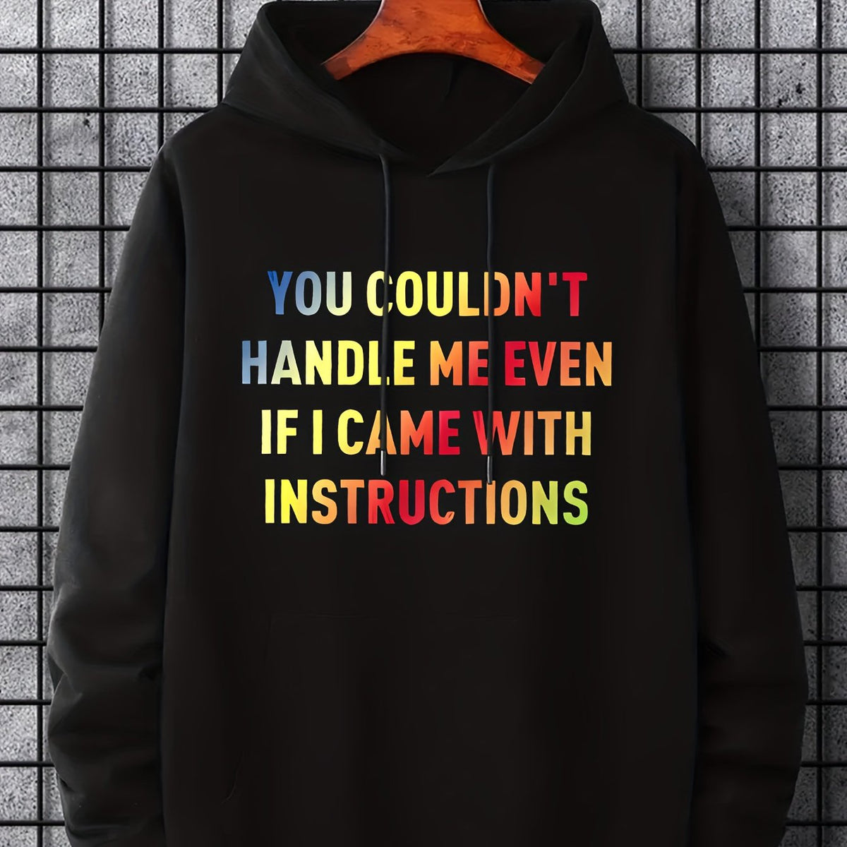 Men's Letter Print Hoodie Active Drawstring Hooded Sweatshirt