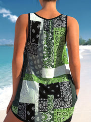  Paisley Print Tie Front Tankini Set
