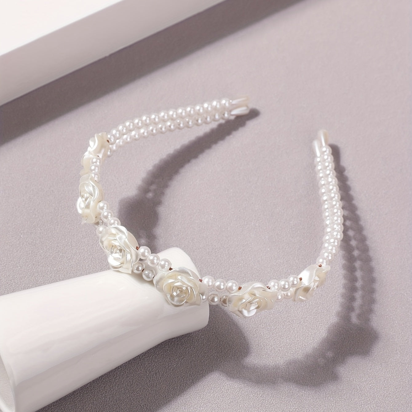 Flower Faux Pearl Headband 2-Layered Hair Band for Women Girls