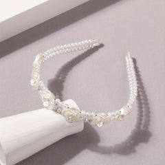 Flower Faux Pearl Headband 2-Layered Hair Band for Women Girls
