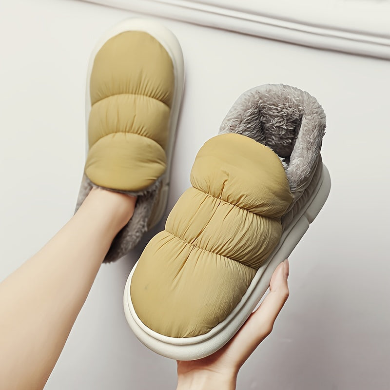 Plush Lined Thermal Furry Snow Boots - Keep Warm Slip On Snow Shoes