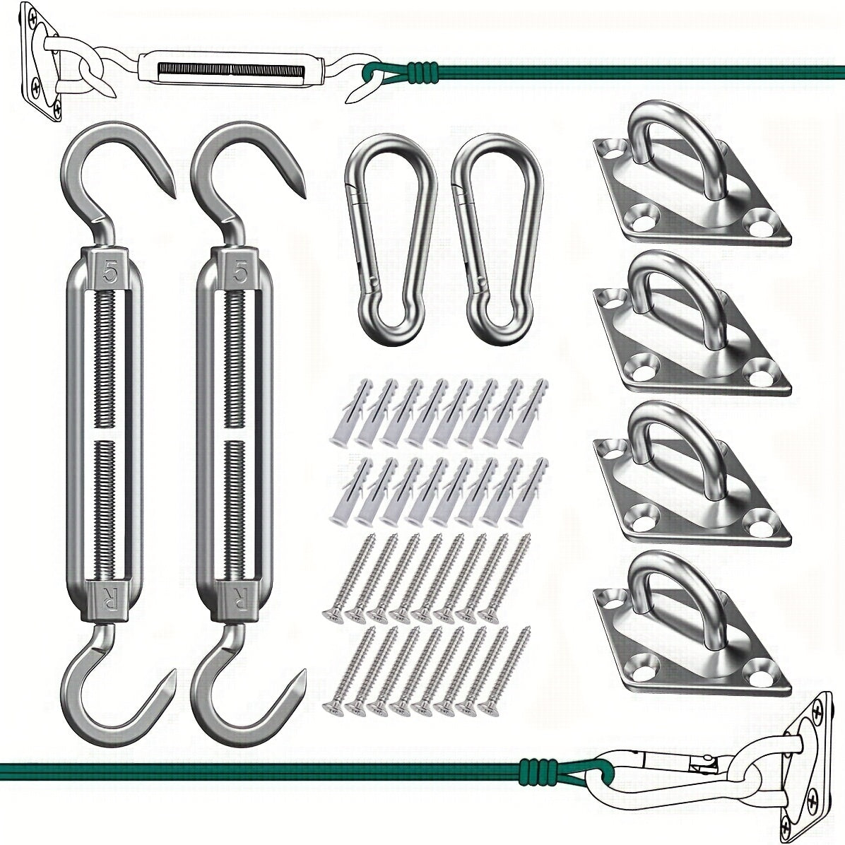 40pcs Sunshade Sail Hardware Kit 5 Inches Rust-proof for Yard Installation