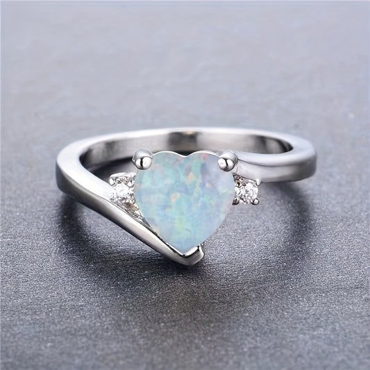Moonstone Heart Rhinestone Ring Gift For Men And Women