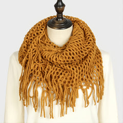 Thickened Scarf Warm Mens Wool Hollow Tassel Circle Scarf Snow Weather