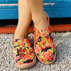 Women's Multicolor Graffiti Printed Slip On Low Round Toe Non-slip Casual Shoes