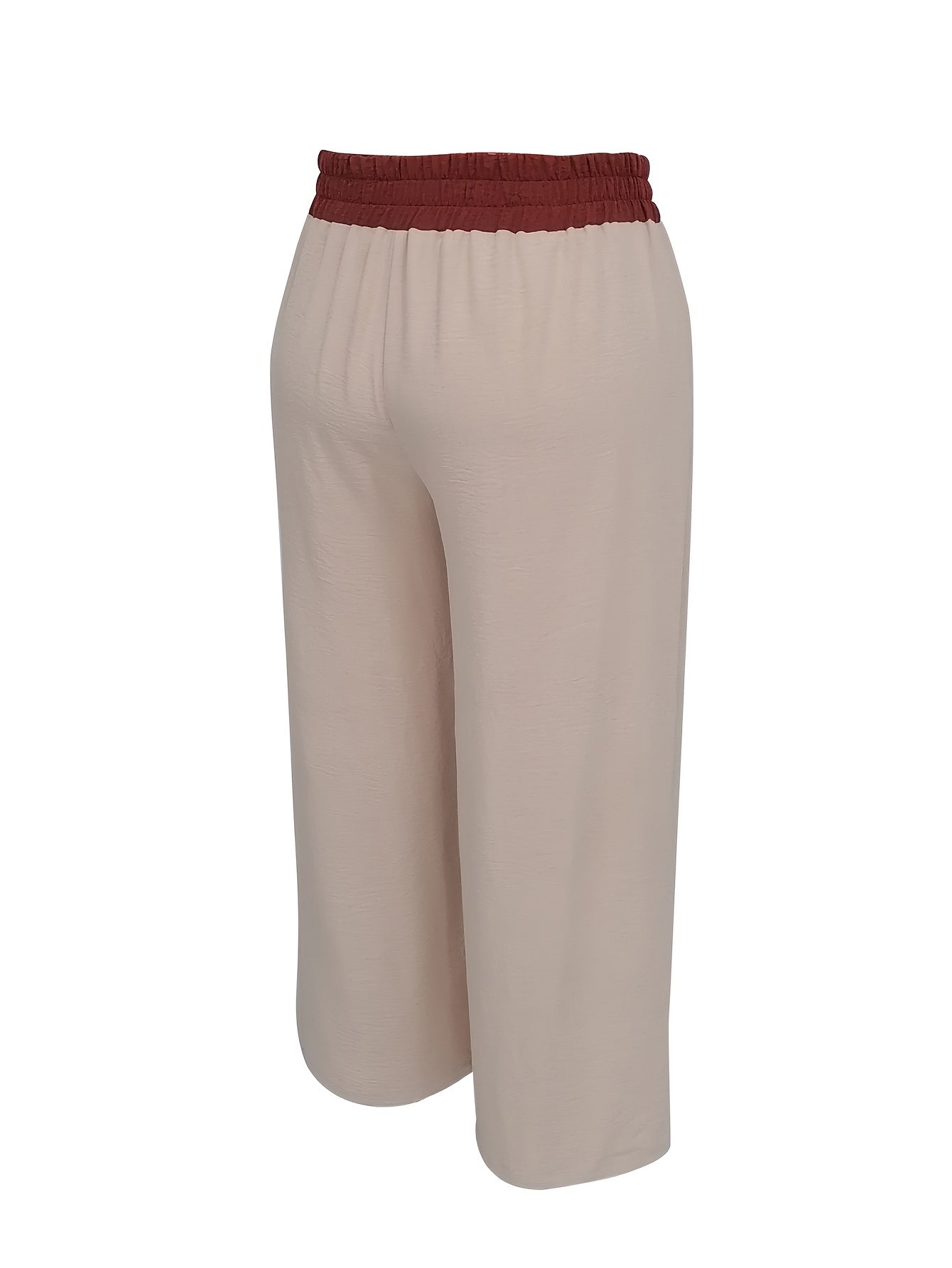  Colorblock Drawstring Wide Leg Trousers
