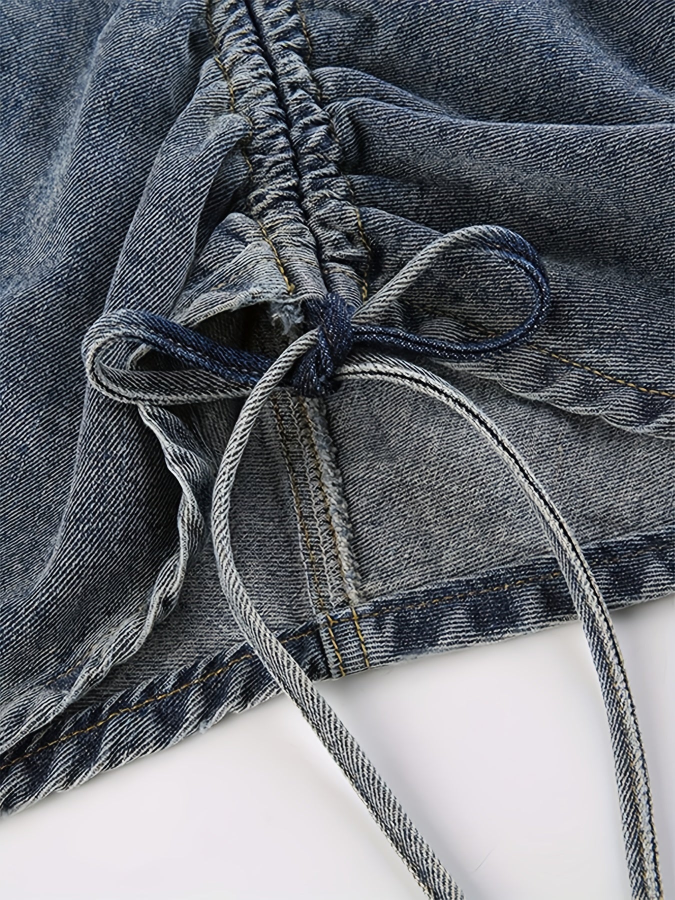 Cargo Denim Midi Skirt Y2K & Kpop Style Drawstring Denim Skirt