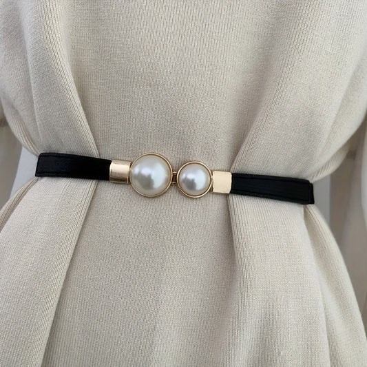 Faux Pearl Thin Belt for Women Dress Decoration