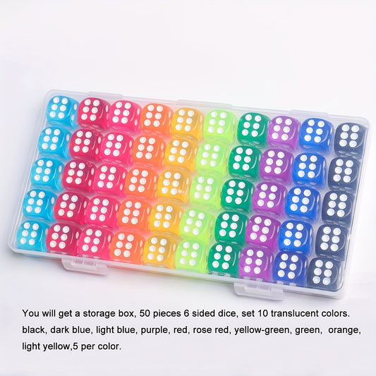50pcs Multicolor Dice Set for Board Games 14mm, Math Learning Classroom