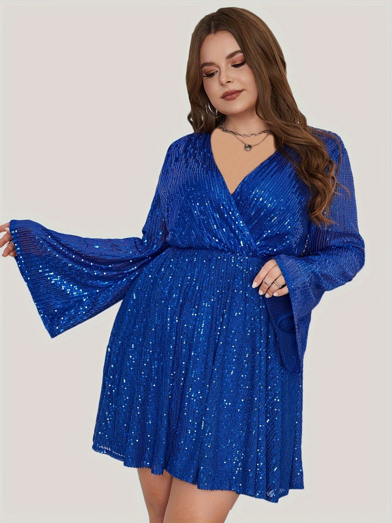  Sparkle Sequin Lantern Sleeve Bodycon Party Dress
