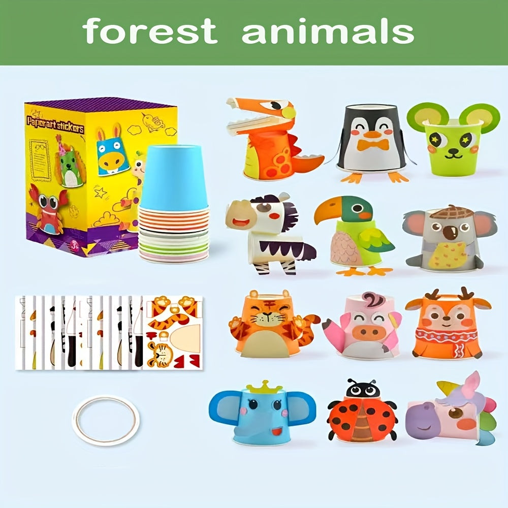 12pcs DIY Paper Cup Craft Kit with Colorful Stickers for Creative Art Projects