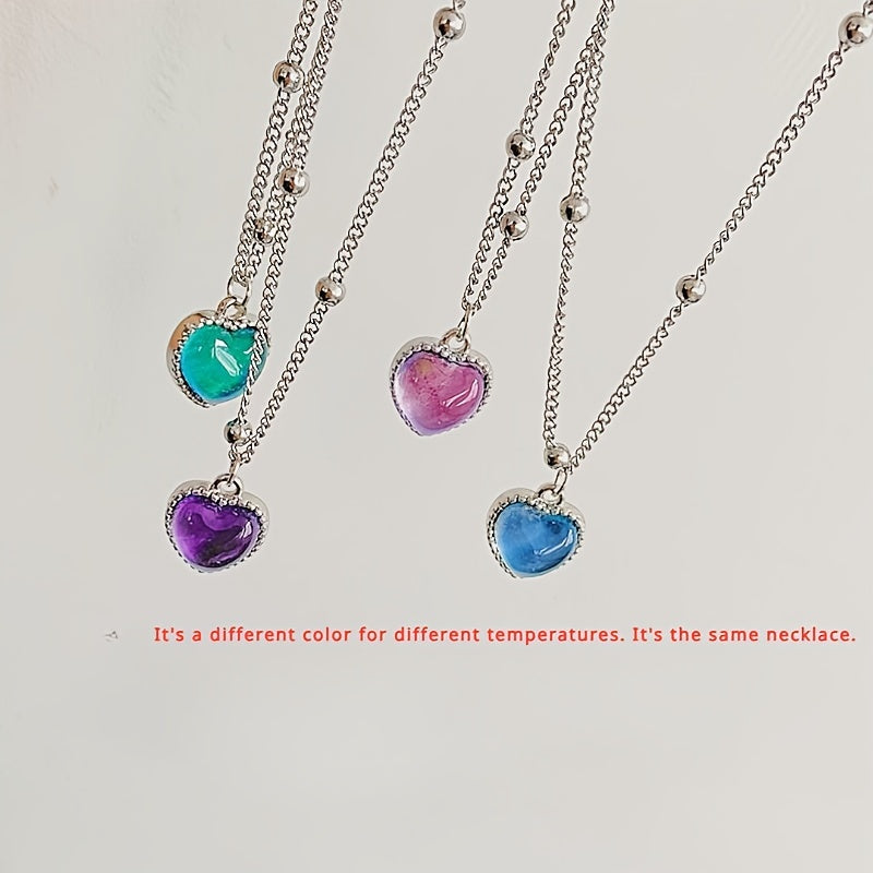 Love Heart Necklace Temperature Change Collarbone Chain Pendant