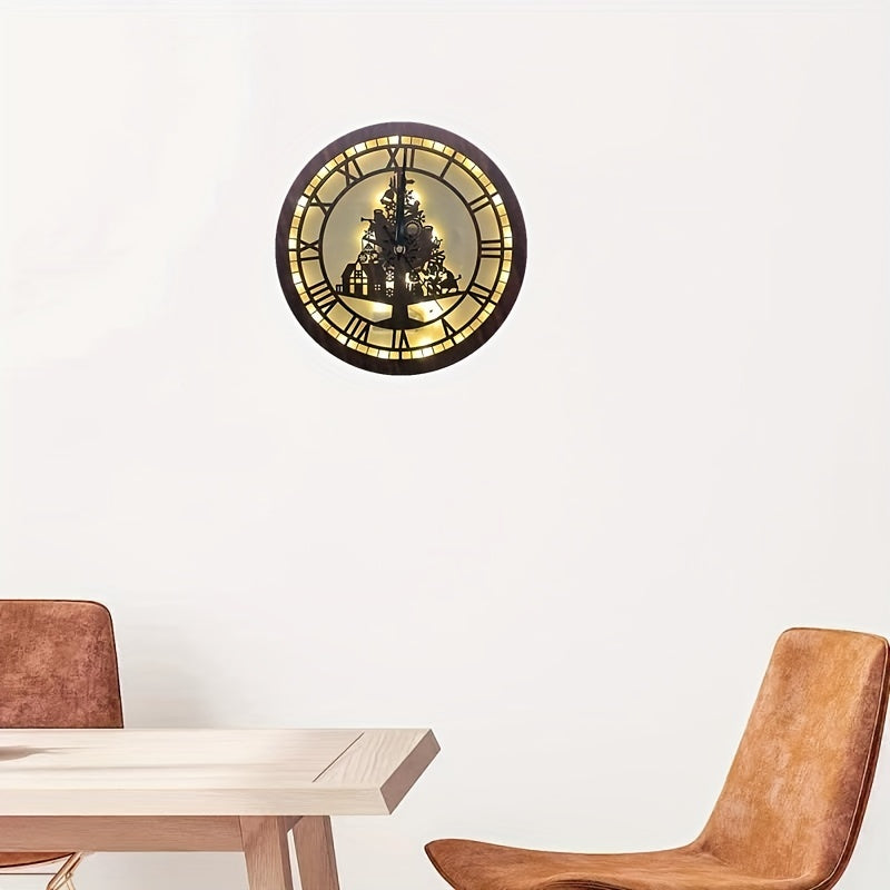 Children's Room Decoration Wall Clock LED Retro Wooden Sign Hanging Lamp