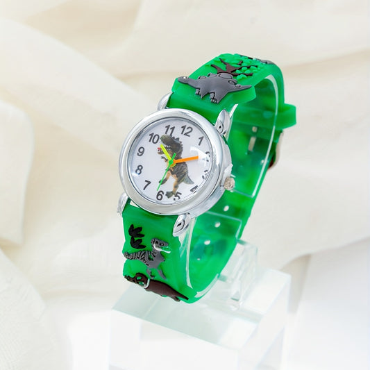 Dinosaur Print Round Dial Quartz Watch for Kids Gift
