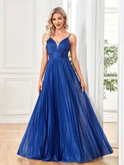 Pleated Mesh V Neck Bridesmaid Dress for Wedding Party