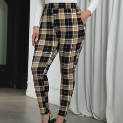 Women's Plus Plaid Print High Rise Skinny Trousers