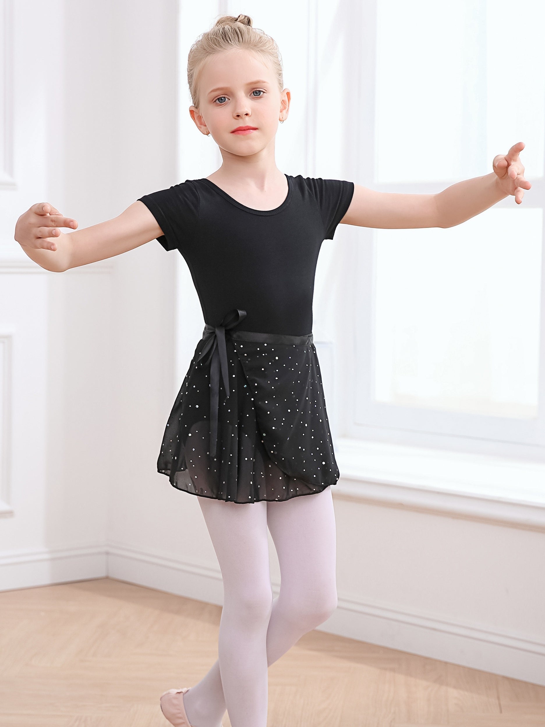 Girl's Ballet Leotards Sleeveless Dancing Suit With Sequin Exercise Skirt