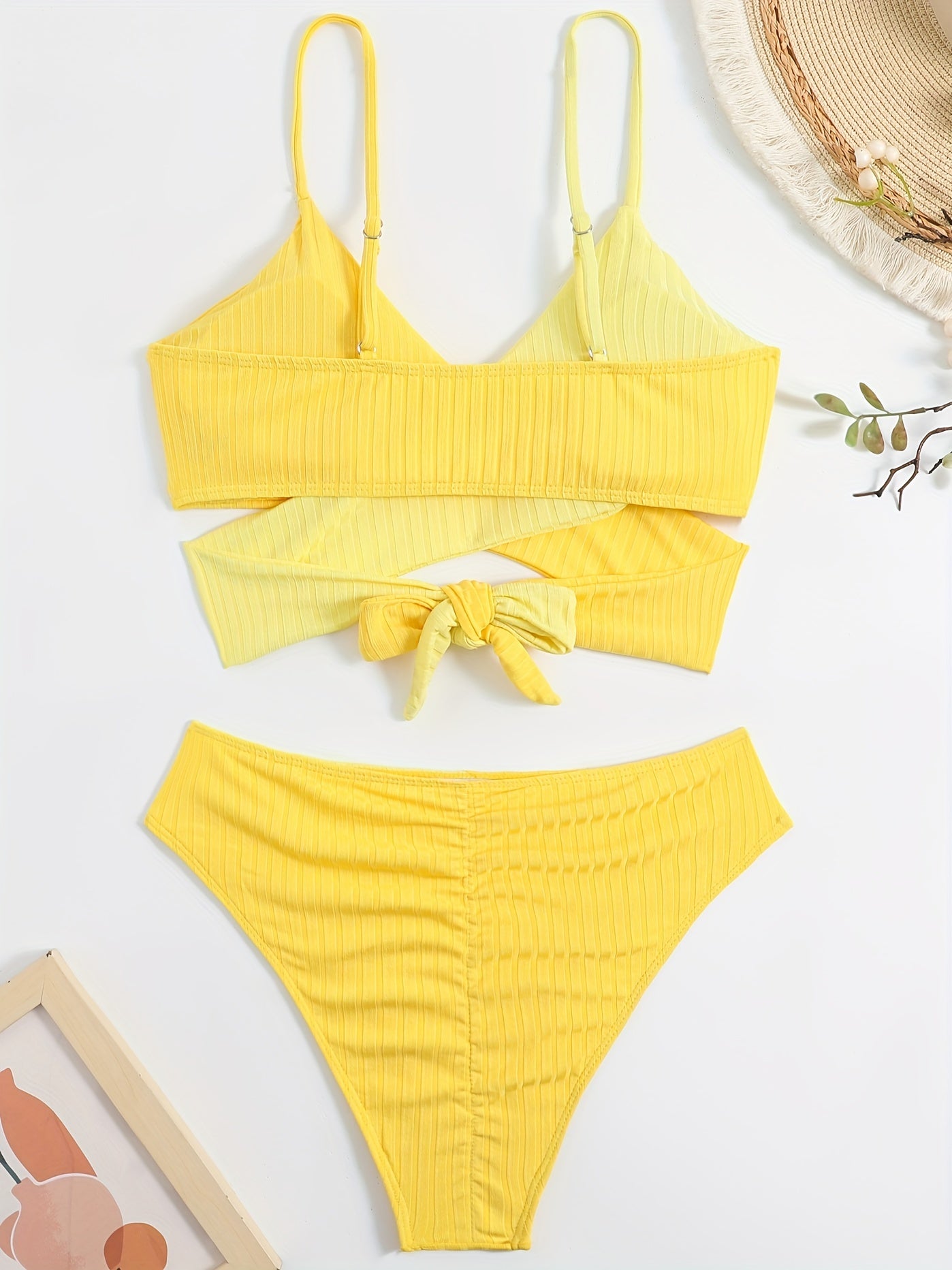 Colorblock Rib Knit Bikini Sets V Neck High Cut High Stretch Two Pieces Swimsuit
