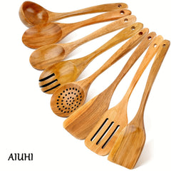 8 Pack Wooden Spoons for Cooking Nonstick Kitchen Utensil Set