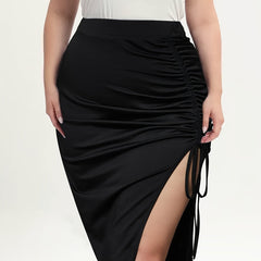  Skirt Women's Plus Elastic Side Tie Split High Rise Bodycon Skirt