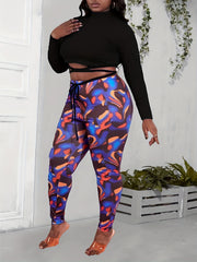 Women's Plus Random Print High Stretch Skinny Pants